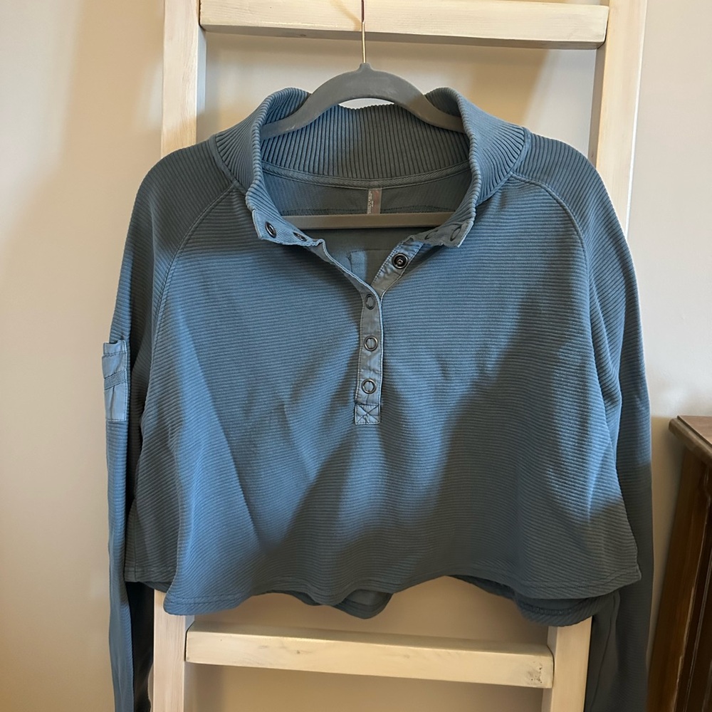 Blue Cropped Button-Up Sweater